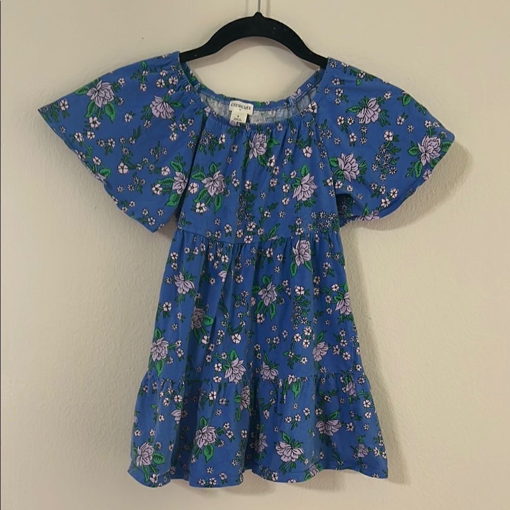 Crewcuts by J.Crew Girls Floral Tiered Dress Flutter Sleeve Blue Purple 5